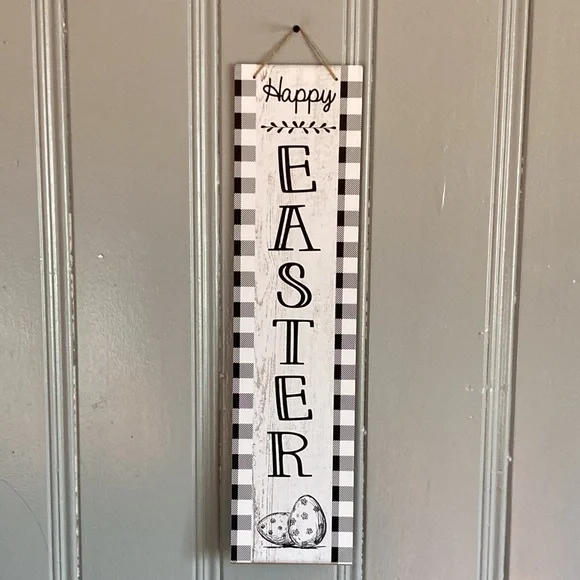 2/$20 NWT Beautiful Black & White Gingham Vertical Happy Easter Decoration Sign - Picture 6 of 12